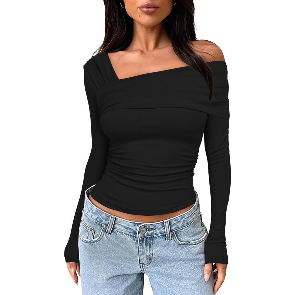 Women's Off Shoulder Top Rayon Spandex Slim Fit Casual Party Wear